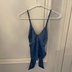 Suboo blue satin tie tank top